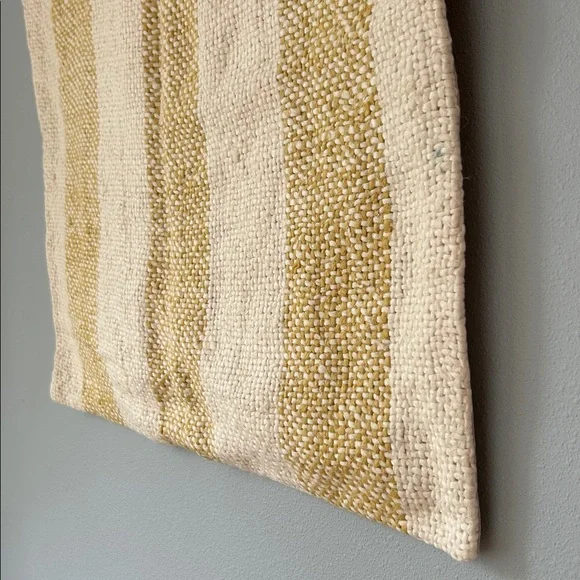 Pottery Barn • NWT Faye Textured Linen Striped Euro Pillow Cover Yellow Cream